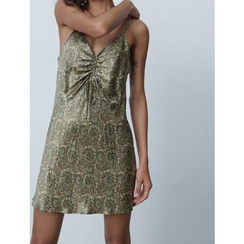 Spaghetti Strap Womens Dress Sexy Camisole Party Dresses Summer 2021 Chic Fashion Paisley Cozy Bow Mini Dress Vintage Mujer