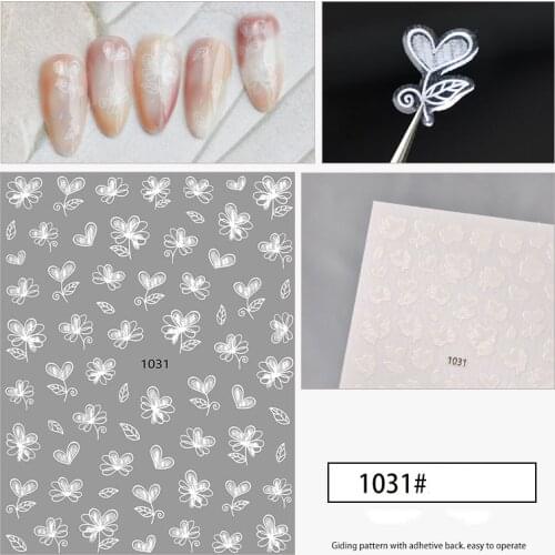 Transparent flowers sticker for nail art decoration white nail foils self glue manicure accessories nail decal YJ017