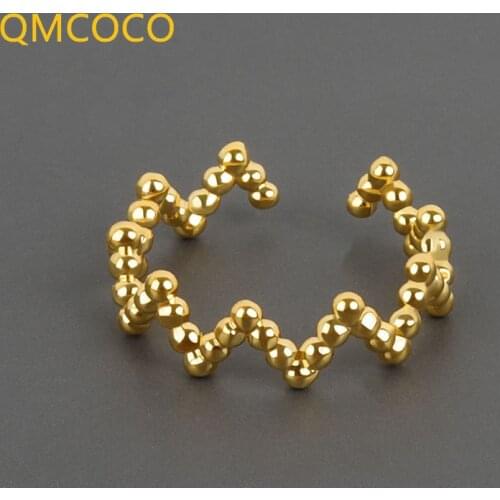 QMCOCO 925 Silver Round Bead Wavy Shape Irregular Ring Simple Trendy Design Women Wedding Engagement Jewelry Gift