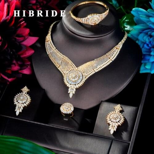 HIBRIDE Luxury AAA Cubic Zircon Pave Women Jewelry Set Wedding Dress Necklace Earring Jewelry Set For Party Gits N-871