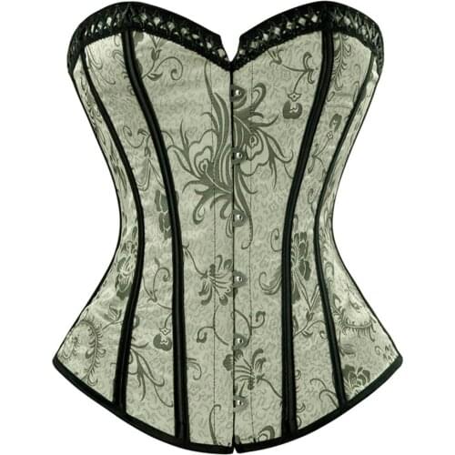 Sexy Womens Steampunk Overbust Corset Sexy Floral Retro Satin Corsets and Bustiers Waist Trainer Lingerie Plus Size