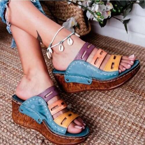 2021High Heels Women Slippers Open Toe Wedges Platform Ladies Sandals Hollow Out Slides Gladiator Flip Flops