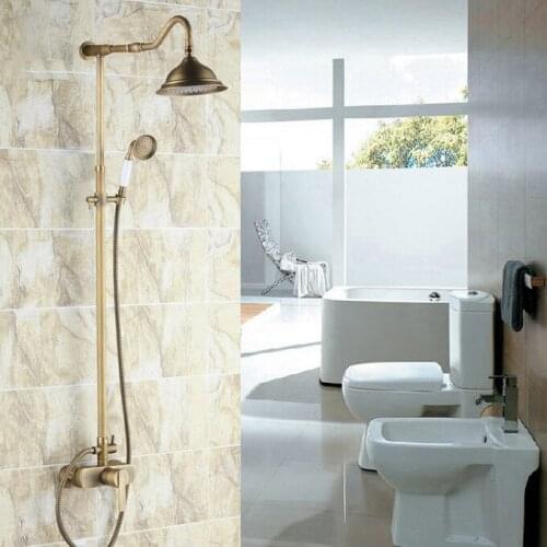 Vintage Retro Antique Brass Single Handle Bathroom 8.2 Inch Round Rain Shower Faucet Set Bath Mixer Tap Hand Shower mrs202