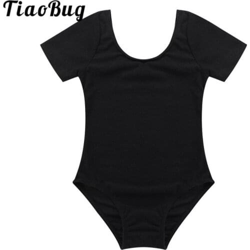 TiaoBug Kids Girls Short Sleeve Basic Ballet Leotard Solid Color Stretchy Gymnastics Leotard Gym Bodysuit Children Dance Wear
