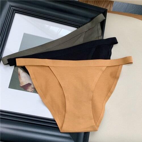 New Solid Color Low-waist Breathable Womens Thong Thin Seamless Sexy Briefs