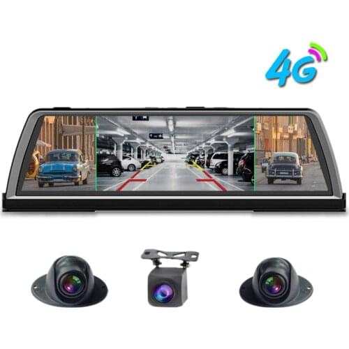 360-degree panoramic dashboard car dvr dash cam 4CH Cameras recorder 10" Touch Android rear view mirror GPS ADAS WIFI