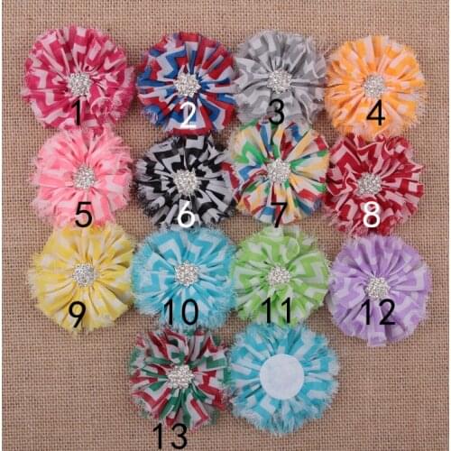 Yundfly 30pcs/lot Stripe Chiffon Flowers with Rhinestone Button Center Diy Headband Clips Kids Girls Headwear Hair Accessories