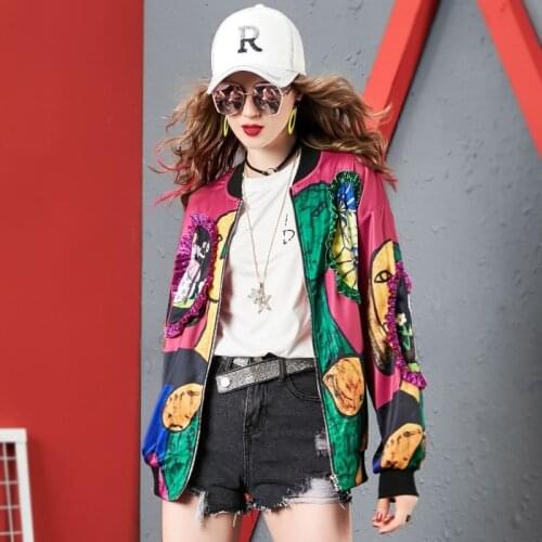 Fashion Print Embroidery Bomber Jacket Women Autumn Long Sleeve Baseball Jacket Sale Brand Design Basic Coat Womens Jacket