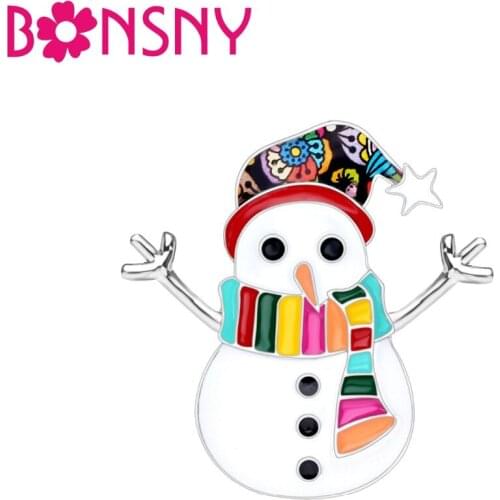 Bonsny Enamel Alloy Christmas Happy Snowman Brooches Pin Novelty Figure Jewelry For Women Girls Gifts Clothes Scarf Accessories
