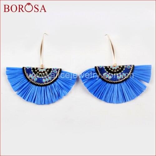 BOROSA 15Pairs Bohemian Tassel Drop Earrings Statement Earring Ethnic Embroidery Dangle Earrings for Women WX1013