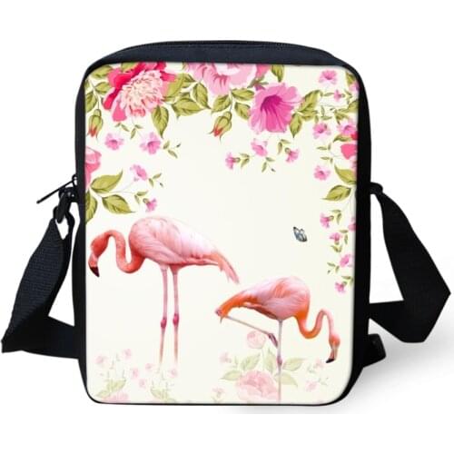 HaoYun Womens Messenger Bags Flower Flamingos Pattern Shoulder Bags Kawaii Animal Girls Flaps Handbags Kids Mini Bags Mochila