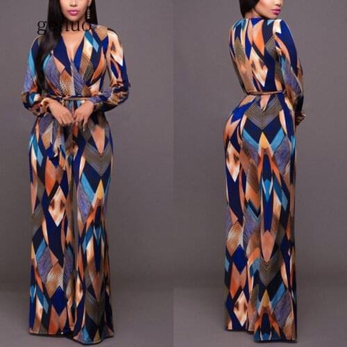 Fashion Women Floral Print Jumpsuit Long Sleeve V-neck Playsuit Long Overalls OL Party Jumpsuits