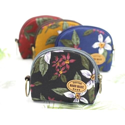 Floral Fabric Female Coin Purse Women Card Wallet Fashion Zipper Small Pouch Cute Princess Mini Bags Simple Womens Coin Holder