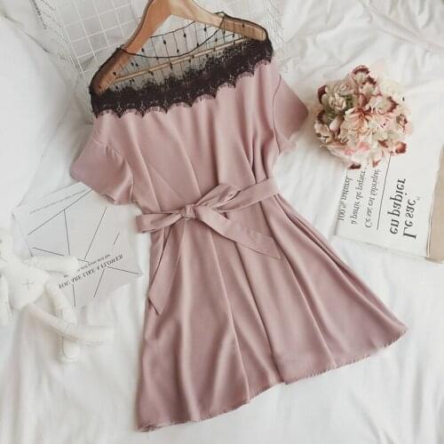 Plus Size 3XL 4XL Summer Womens Dress 2020 New Korean Was Thin O-neck Short-sleeve Splice Lace Mesh Dresses Female Vestidos