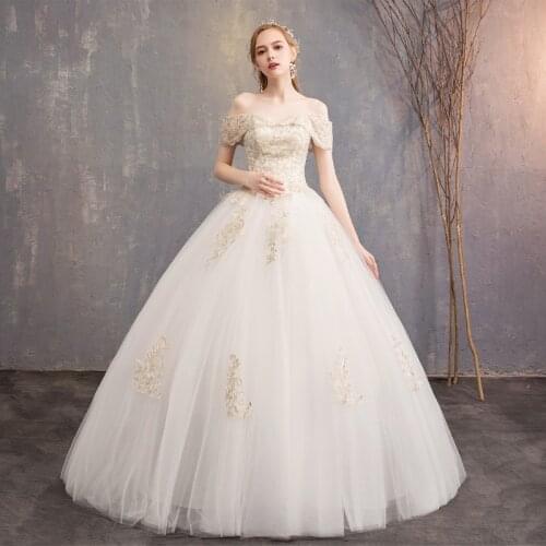 New Wedding Dress Off The Shoulder Embroidery Short Sleeves Floor-Length Elegant Lace Up Plus Size Wedding Gowns For Women G145