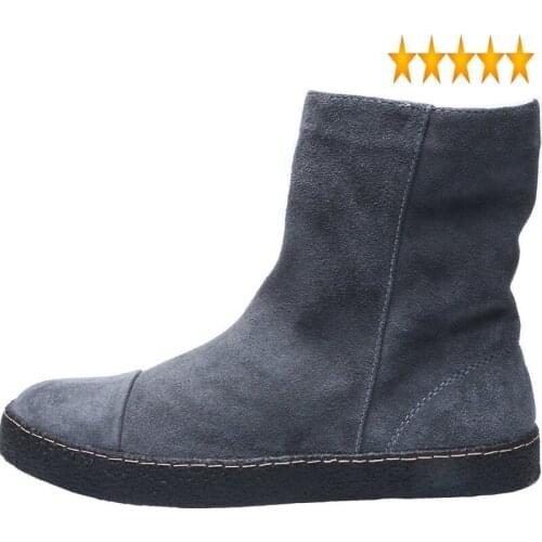 Snow Men Suede Brand Cow Casual Plush Thick Warm Mid-Calf Round Toe Boots Fashion Gray Winter Black Military Shoes