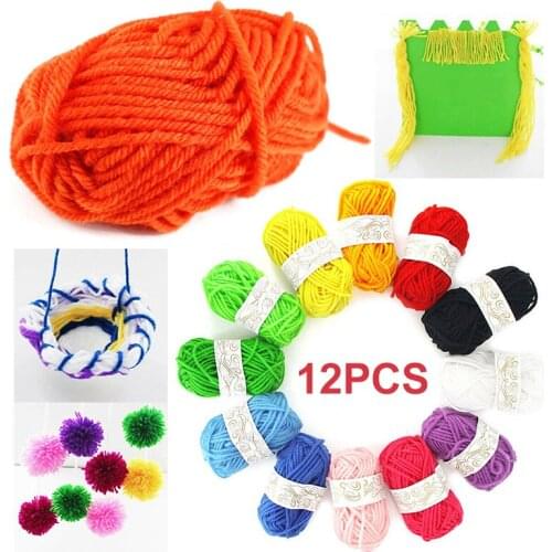 12pcs 12Pcs Yarn Wool Ball Lot Hand Knitting Crochet Polyester Cotton Knitting Yarn DIY Baby Wool Yarn Craft Toys Bundle Pompoms