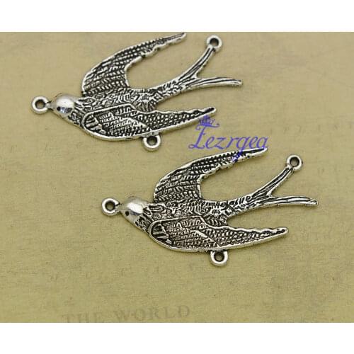 15pcs/lot--20x37mm, bird cham,Antique silver plated/bronze plated Swallow Connector charms,DIY supplies, Jewelry accessories