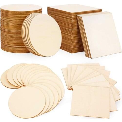 20/40/50 Pcs 100mm Wooden Pieces Slices Wood Round Square for Children DIY Painted Wood Chip Wedding Household Decoration Board