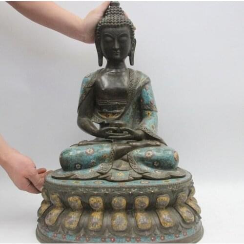 26 Tibet Buddhism Bronze Cloisonne Enamel Sakyamuni Shakyamuni Tathagata Statue