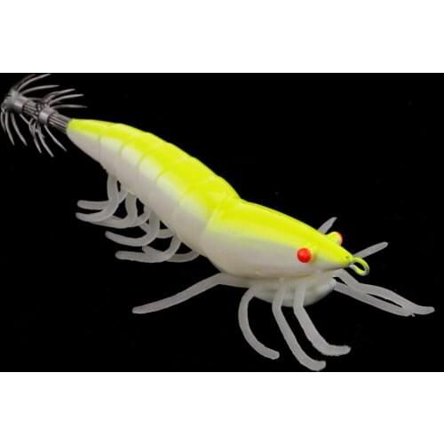 3D Eyes Fishing Baits Saltwater Squid Jigs Hook Artificial Shrimp Fishing Lure Hard Bait with Luminous Legs for River Fishing