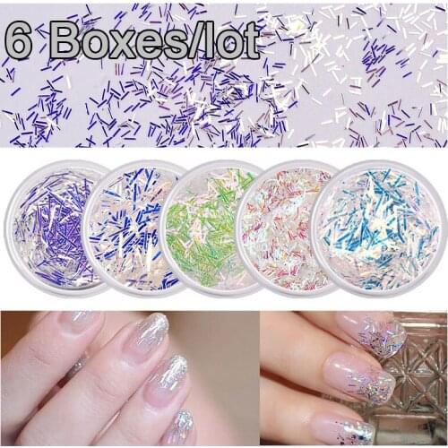 6 Pcs Aurora Nail Glitter Flakes Set 3D Holographic Sequins Charm Lace Holo Blue Light DIY Nail Art Manicure Decorations