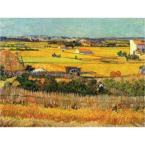 90x120cm Harvest at La Crau by Van Gogh Landscape Oil Painting on Canvas Posters and Prints Wall Art Picture for Living Room