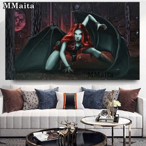 5D DIY Diamond Painting Gothic Bat Wampire Woman Picture Of Rhinestones Diamond Embroidery Round drill Portrait Girl Gift PP5675