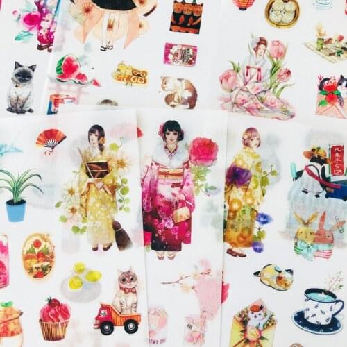 6 Sheets Japanese Sakura Girls Paper Diary Stickers Decorative Album Hand Account Decoration