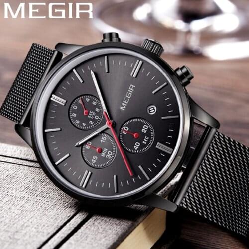 MEGIR Watch Men Waterproof Chronograph Military Male Clock Top Brand Luxury Stainless Steel Business Man Sport Wristwatch 2011