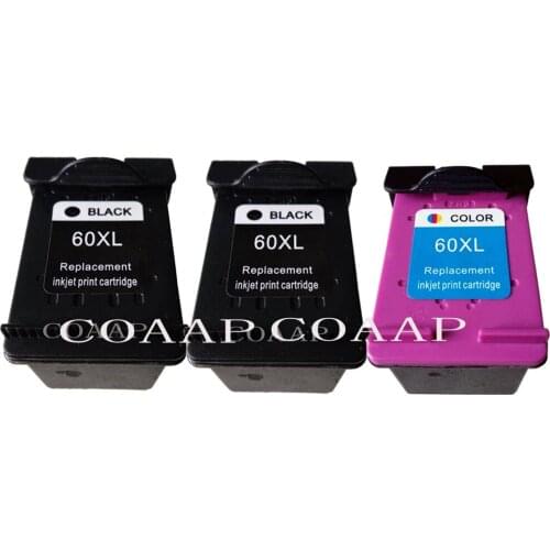 COAAP 3pack For 60XL Refilled Ink Cartridge Replacement for HP 60 XL CB336WN CB338WN , High Yield (2 Black | 1 Tri-Color)