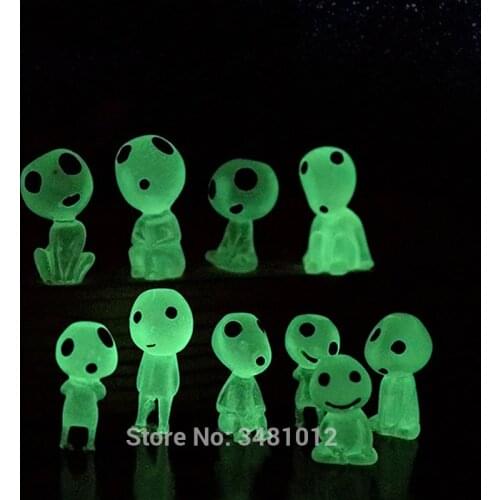 10pcs Princess Mononoke Kodamas Resin Action Figures Luminous Tree Elves Cartoon Miniature Spirit Dolls luorescent Figurines Set