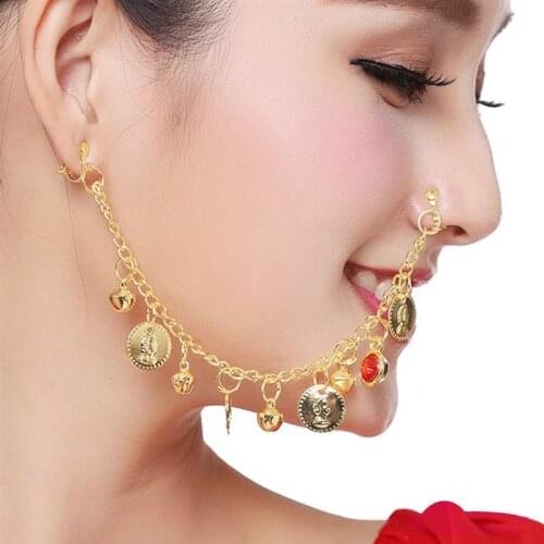 Indian Nose Chain Ethnic Non Piercing Nostril Ring Chain Ear to Nose Chain Geometric Tassel Chain Earrings Nose Clip