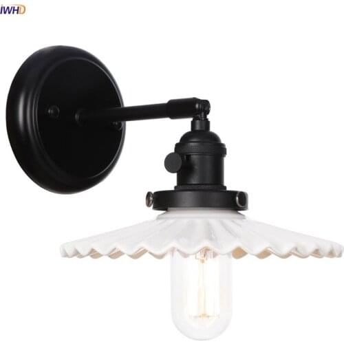 IWHD Japan Style Ceramic LED Wall Light Fixitures Bathroom Mirror Stair Switch Wandlamp Black Metal Wall Lamp Sconce Lighting