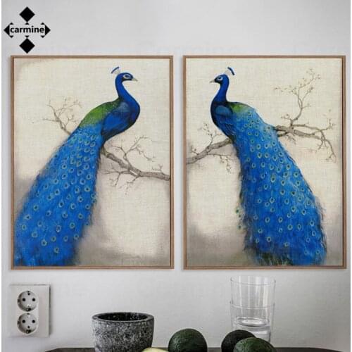 Peacock Printing Pictures Sapphire Blue Wall Art Painting On Canvas Modern Wall Posters and Prints Decoration for Home Interior