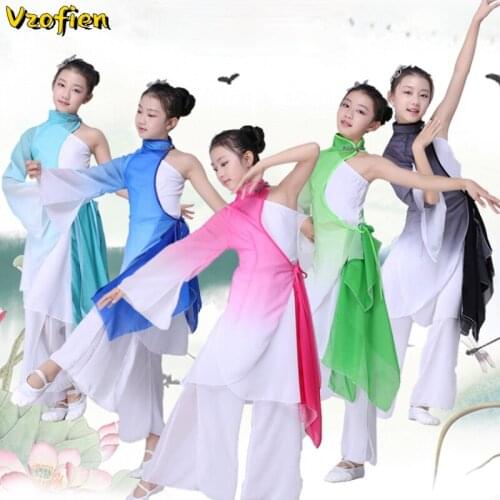 Chinese Folk Dance Classical Yangko Dance Costumes Children Girls Ancient Traditional National Fairy Hanfu Yangko Performance