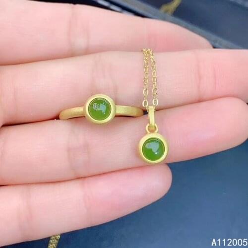 KJJEAXCMY Fine Jewelry 925 Sterling Silver Inlaid Natural Jasper Gemstone Luxury Ring Necklace Pendant jade Set Support test