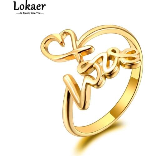 Lokaer New Design Titanium Stainless Steel Love Heart Party Rings 18K Gold Plated Bohemia Open Ring For Women Кольца R21025