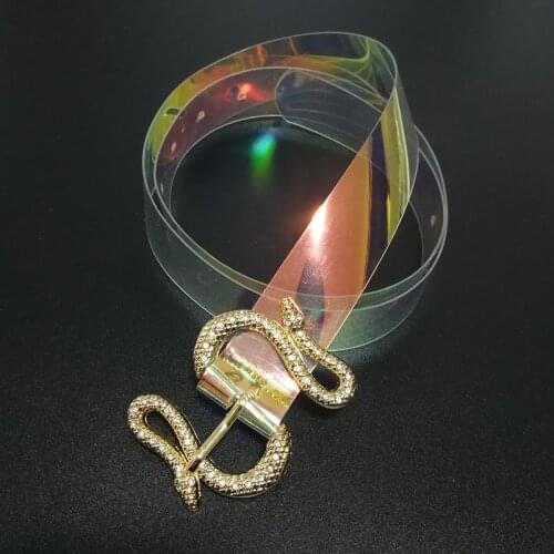 Luxury brand belts for women transparent pvc belt shiny rhinestone snake buckle white jeans cinturon mujer corset cummerbunds