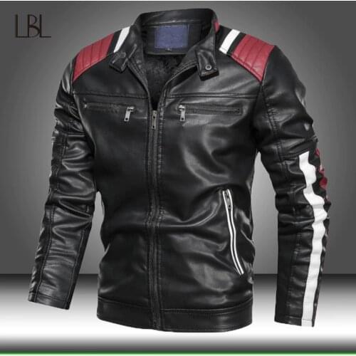 Zipper Motorcycle Jacket Men Fashion Leather Jacket Male Bomber Coat Winter Fleece Pu Overcoat Mens New Faux Warm Windbreaker