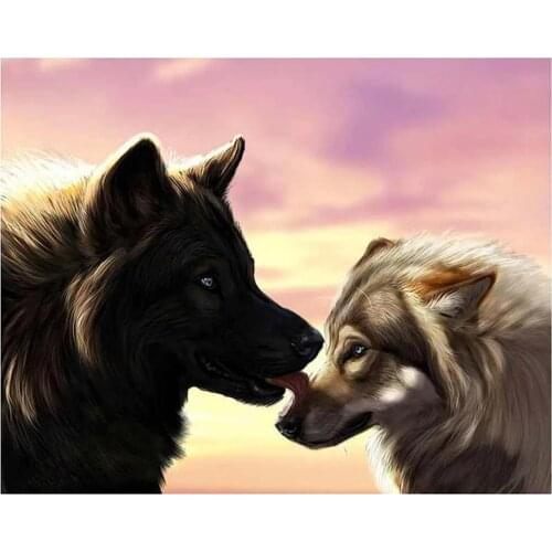 Animals two wolves square round drill Mosaic 5D Diy Embroidery icons Diamond Painting Christmas Wall Stickers room decorations