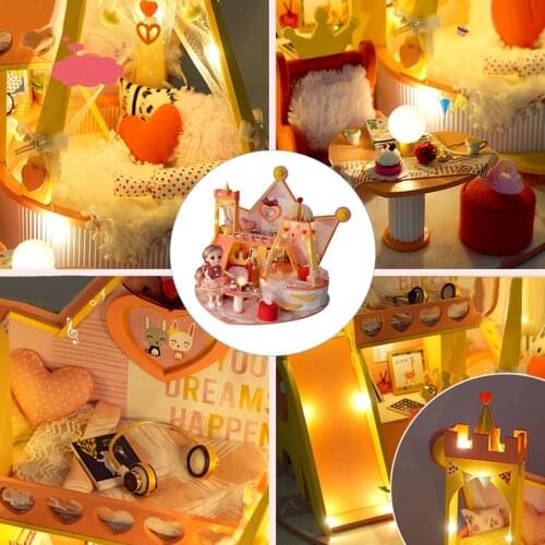 DIY Doll House Kit Furniture Accessories with Dust Cover Gift for Kids
