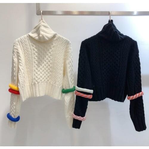 New ladies fashion 2021 long-sleeved sexy casual contrast color decorative turtleneck sweater 0105