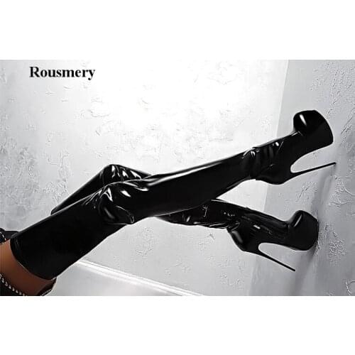 New Fashion Women Sexy Patent Leather Over Knee Black High Platform Long Boots Stiletto Heel Thigh Long High Heel Boots Evening