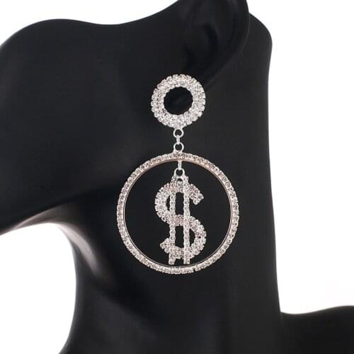 New Trend Fashion Rhinestone Earrings Personality Nightclub Line Up Sexy Round Geometric Earrings Temperament Ladies Earrings