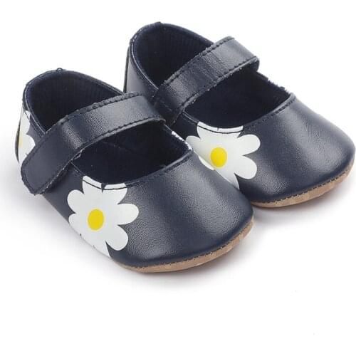 Autumn Non-slip Soft Bottom Step Front Shoes Sneakers Baby Girl Bowknot Shoes Sweety Baby Girls Daisy Print Princess PU Shoes