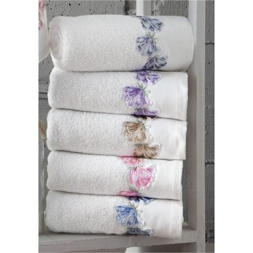 DURU Premium Towel Set 50x90 Size High Weight White Color Embroidered Hand Towel, Face Towel, Head Towel 6 Piece Towel Set