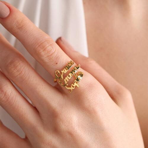 Personalized Multiple Name Ring Custom Stackable Family Members Nameplate Adjustable Ring Jewelry Mom Sisters Best Gifts