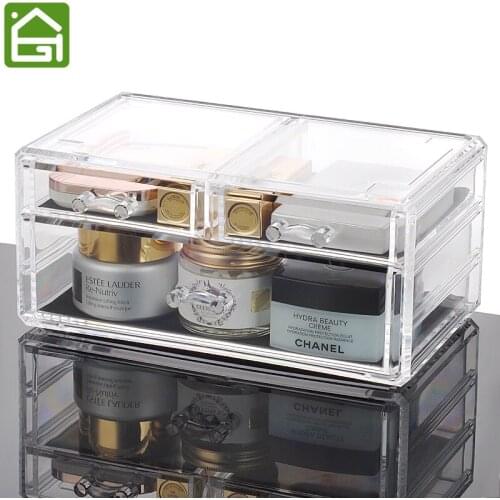 Clear Acrylic Makeup Jewelry 3 Drawers Organizer Large Cosmetic Storage Display Box Bathroom Makeup Case