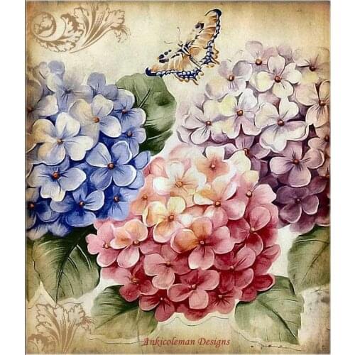 Needlework for embroidery DIY DMC High Quality - Counted Cross Stitch Kits 14 ct Oil painting - Butterflies Hydrangea II